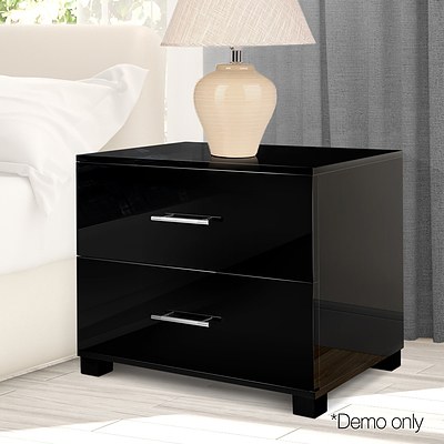High Gloss Two Drawers Bedside Table - Black - Brand New - Free Shipping