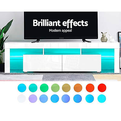 189cm RGB LED TV Stand Cabinet Entertainment Unit Gloss Furniture Drawers Tempered Glass Shelf White - Brand New - Free Shipping