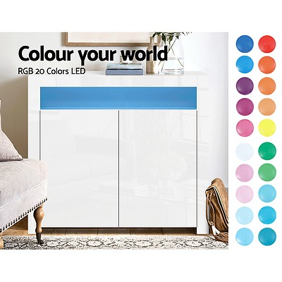 Buffet Sideboard Cabinet LED High Gloss Storage Cupboard 2 Doors White - Brand New - Free Shipping