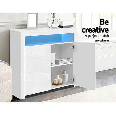 Buffet Sideboard Cabinet LED High Gloss Storage Cupboard 2 Doors White - Brand New - Free Shipping