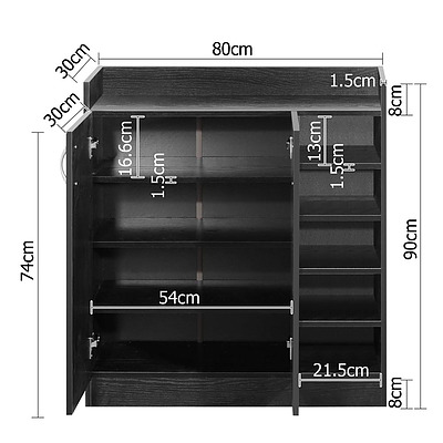 2 Doors Shoe Cabinet Storage Cupboard - Black - Free Shipping