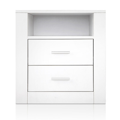 Anti-Scratch Bedside Table 2 Drawers - White - Free Shipping