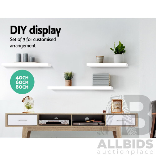 3 Piece Floating Wall Shelves - White - Brand New - Free Shipping