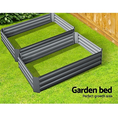 Set of 2 120 x 90cm Raised Garden Bed - Aluminium Grey