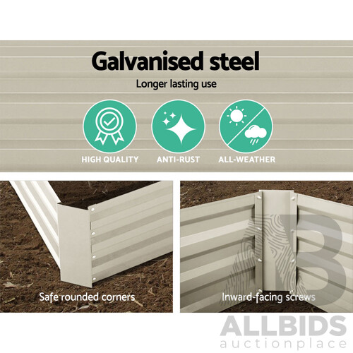Set of 2 Galvanised Steel Garden Bed - Cream - Brand New