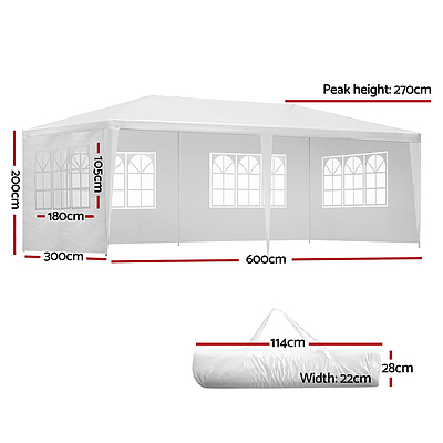 Gazebo 3x6m Outdoor Marquee Side Wall Party Wedding Tent Camping White 4 Panel - Brand New - Free Shipping