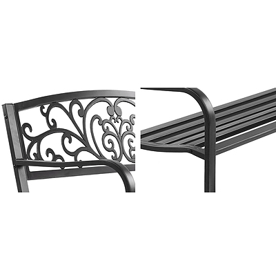 Garden Bench Seat Outdoor Chair Steel Iron Patio Furniture Lounge Porch Lounger Vintage Black Gardeon - Brand New - Free Shipping