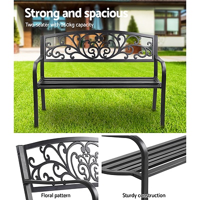 Garden Bench Seat Outdoor Chair Steel Iron Patio Furniture Lounge Porch Lounger Vintage Black Gardeon - Brand New - Free Shipping