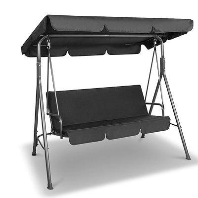 Gardeon 3 Seater Outdoor Canopy Swing Chair - Black - Free Shipping