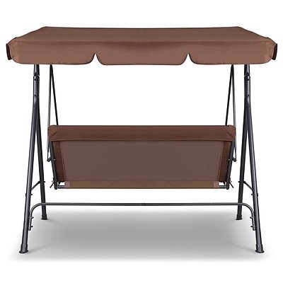 3 Seater Outdoor Canopy Swing Chair - Coffee - Free Shipping