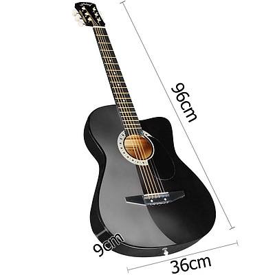 Acoustic Cutaway Guitar Black With Steel String Stand Strap  - Brand New