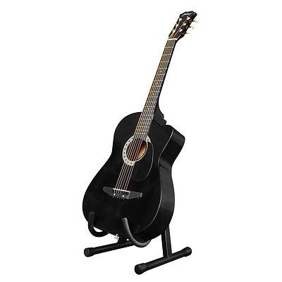 Acoustic Cutaway Guitar Black With Steel String Stand Strap  - Brand New