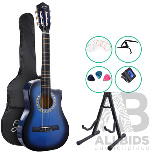34" Inch Guitar Classical Acoustic Cutaway Wooden Ideal Kids Gift Children 1/2 Size Blue - Brand New - Free Shipping