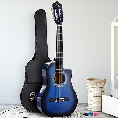 34" Inch Guitar Classical Acoustic Cutaway Wooden Ideal Kids Gift Children 1/2 Size Blue - Brand New - Free Shipping