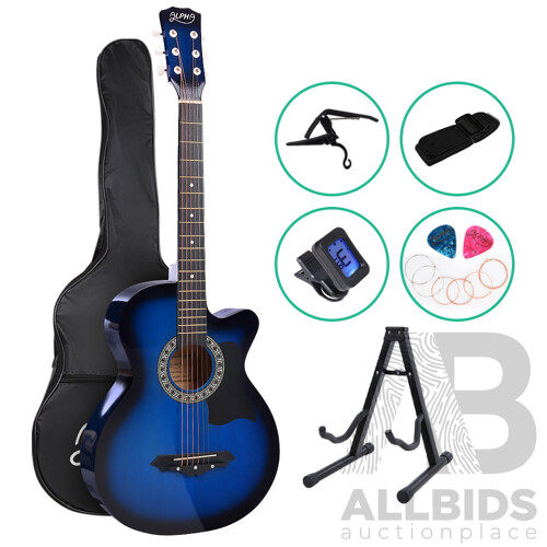 38 Inch Wooden Acoustic Guitar Blue - Brand New - Free Shipping