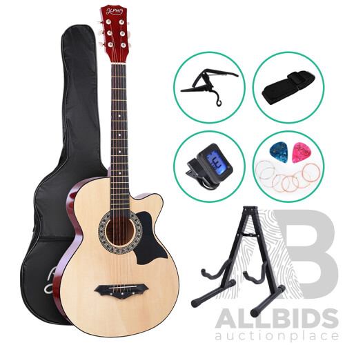 38 Inch Wooden Acoustic Guitar with Accessories set Natural Wood - Brand New - Free Shipping