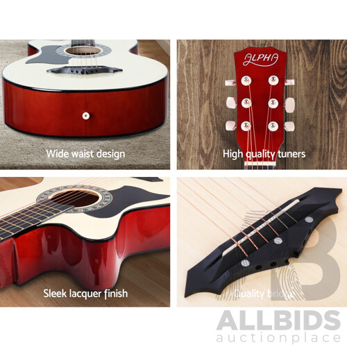 38 Inch Wooden Acoustic Guitar Left handed with Accessories set Natural Wood - Brand New - Free Shipping