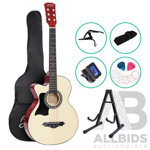 38 Inch Wooden Acoustic Guitar Left handed with Accessories set Natural Wood - Brand New - Free Shipping