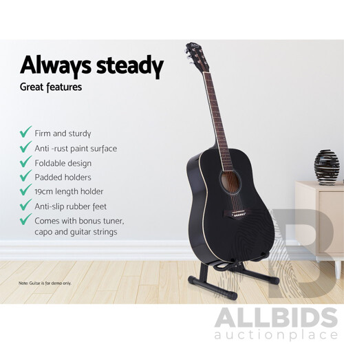 Folding Acoustic Guitar Stand Bass Floor Rack Holder Accessories Pack - Brand New - Free Shipping