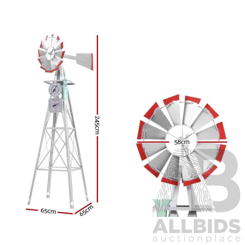 Garden Windmill 8FT 245cm Metal Ornaments Outdoor Decor Ornamental Wind Will