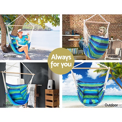 Hanging Hammock Chair Swing Indoor Outdoor Portable Camping Blue - Brand New - Free Shipping