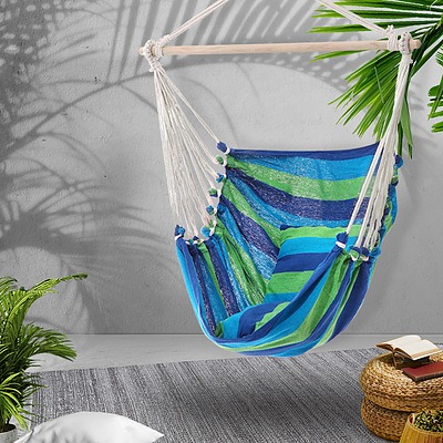 Hanging Hammock Chair Swing Indoor Outdoor Portable Camping Blue - Brand New - Free Shipping
