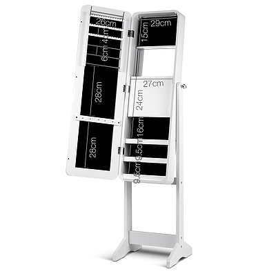 Jewellery Cabinet with Mirrow and LED Light - White - Free Shipping