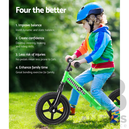 Kids Balance Bike Ride On Toys Push Bicycle Wheels Toddler Baby 12" Bikes Green - Brand New - Free Shipping