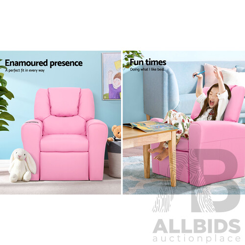 Kids Recliner Chair Pink PU Leather Sofa Lounge Couch Children Armchair - Brand New - Free Shipping
