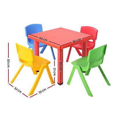 Kids Table and 4 Chairs Set Children Plastic Activity Play Outdoor 60x60cm - Brand New - Free Shipping