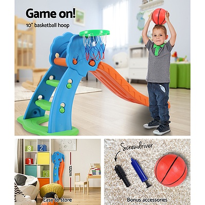 Kids Slide with Basketball Hoop with Ladder Base Outdoor Indoor Playground Toddler Play  - Brand New - Free Shipping