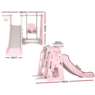 Kids Slide Swing Outdoor Playground Basketball Hoop Playset Indoor Pink - Brand New - Free Shipping