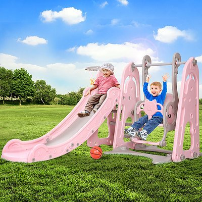 Kids Slide Swing Outdoor Playground Basketball Hoop Playset Indoor Pink - Brand New - Free Shipping