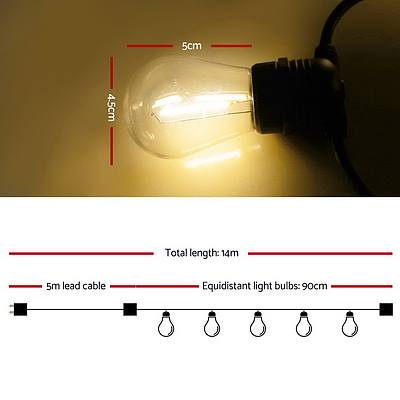 14m LED Festoon String Lights 10 Bulbs Kits Wedding Party Christmas S14  - Brand New - Free Shipping