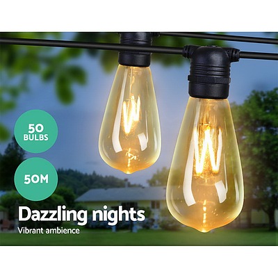 50m LED Festoon String Lights 50 Bulbs Kits Wedding Party Christmas ST64 - Brand New - Free Shipping