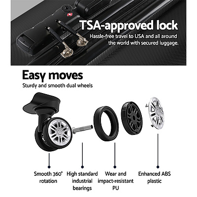 Set of 3 Hard Shell Lightweight Travel Luggage with TSA Lock Black - Free Shipping