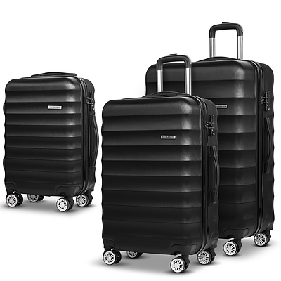 3 Piece Lightweight Hard Suit Case Luggage Black - Brand New - Free Shipping