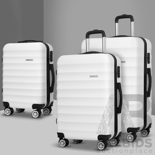 3 Piece Lightweight Hard Suit Case Luggage White