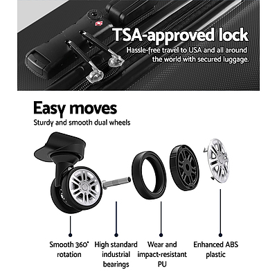 2PCS Carry On Luggage Sets Suitcase TSA Travel Hard Case Lightweight Black