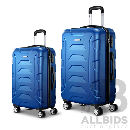 2PCS Carry On Luggage Sets Suitcase TSA Travel Hard Case Lightweight Blue