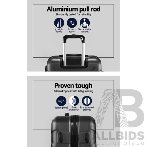 3PCS Carry On Luggage Sets Suitcase TSA Travel Hard Case Lightweight Black