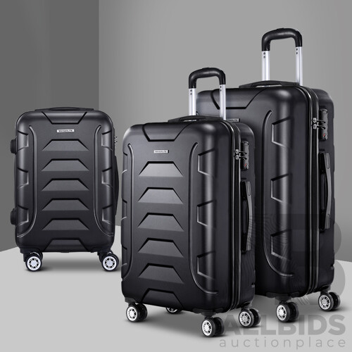 3PCS Carry On Luggage Sets Suitcase TSA Travel Hard Case Lightweight Black
