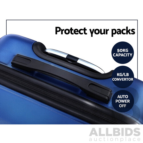 3PCS Carry On Luggage Sets Suitcase TSA Travel Hard Case Lightweight Blue