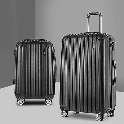 2 Piece Lightweight Hard Suit Case Luggage Black