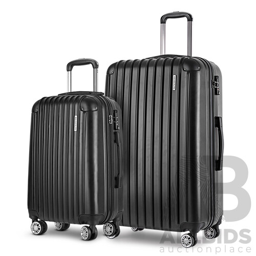 2PCS Carry On Luggage Sets Suitcase Travel Hard Case Lightweight Black