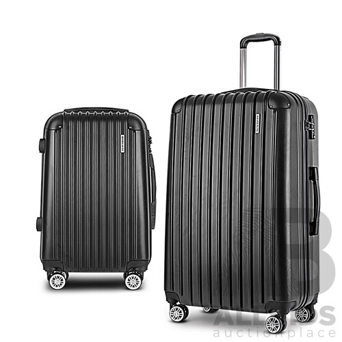 2PCS Carry On Luggage Sets Suitcase Travel Hard Case Lightweight Black