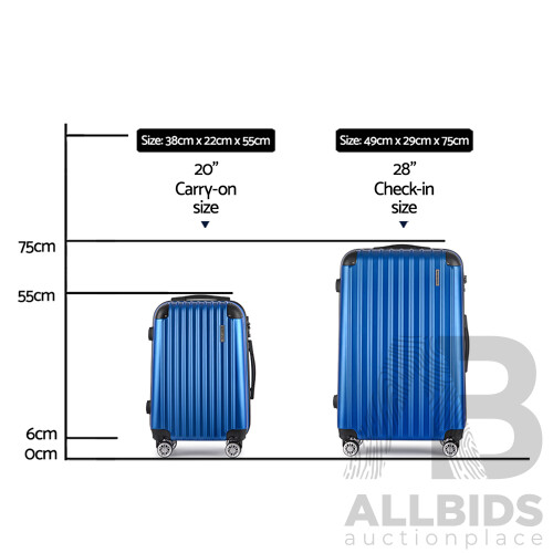 2PCS Carry On Luggage Sets Suitcase Travel Hard Case Lightweight Blue - Brand New - Free Shipping