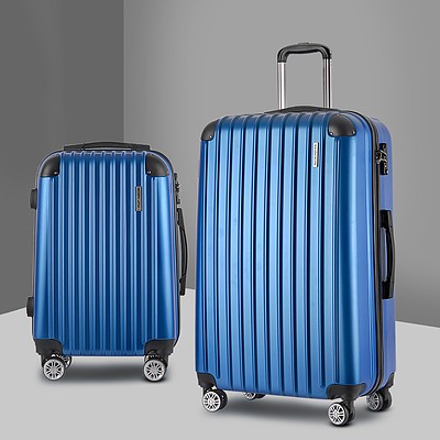 2PCS Carry On Luggage Sets Suitcase Travel Hard Case Lightweight Blue - Brand New - Free Shipping