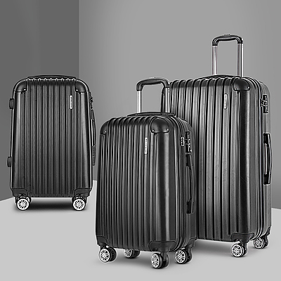 3pc Luggage Sets Suitcases Set Travel Hard Case Lightweight Black