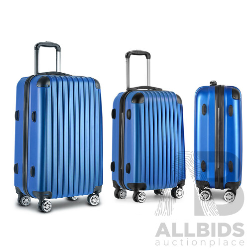 3pc Luggage Sets Suitcases Set Travel Hard Case Lightweight Blue